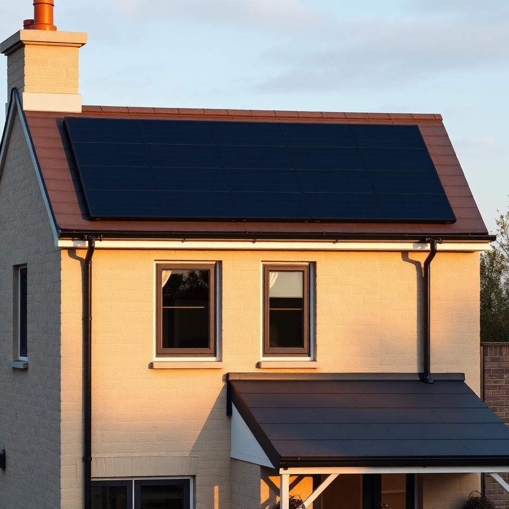 Premium all-black solar panels integrated flush on a contemporary architectural UK home roof.